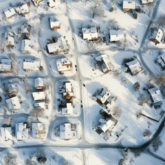 Wall Mural - Aerial View of a Snowy Suburban Neighborhood