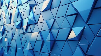 Abstract Blue Triangular Geometric Wall Pattern with Futuristic 3D Blocks