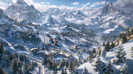 Wall Mural - Snowy Mountain Village