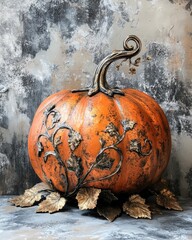 Canvas Print - Fairytale pumpkin on cement background