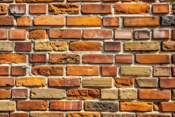 Canvas Print - Brick wall texture close-up with red orange and brown bricks