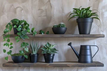 Wall Mural - Plants on wooden shelves