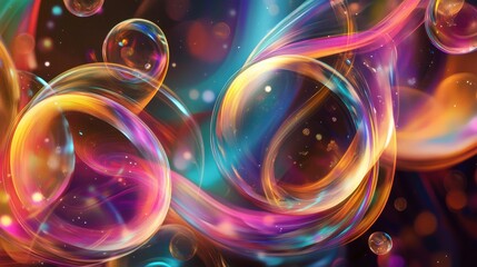 Wall Mural - Vibrant abstract soap bubbles with swirling colors, creating a dynamic and energetic design backdrop.