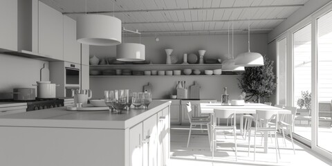 Wall Mural - A simple kitchen scene in monochrome tones