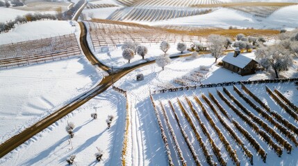 Canvas Print - Snowy Vineyard Landscape