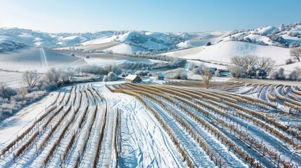 Canvas Print - Snowy Vineyard Landscape