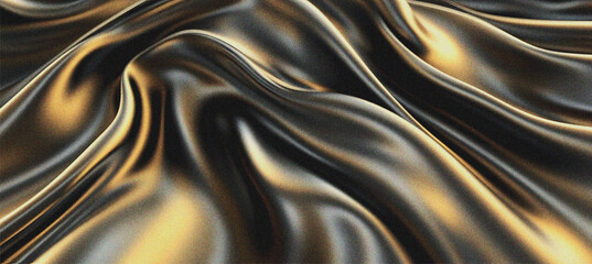 Grainy Abstract Luxury Background with Gold and Black Waves