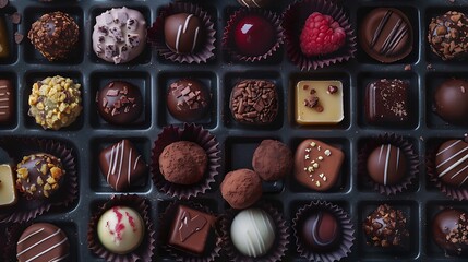 Wall Mural - View from above of a chocolate box in a studio