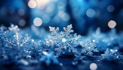 snowflakes on bokeh background in blue shades, background for text