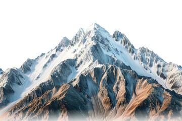 Wall Mural - A serene mountain scene with snow-covered peaks and a bright white sky