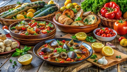 Traditional Maltese Cuisine Featuring local Ingredients, Dishes, and Vibrant Culinary Presentation