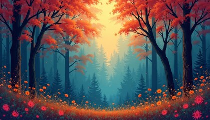 Poster -  Autumns enchanting forest path