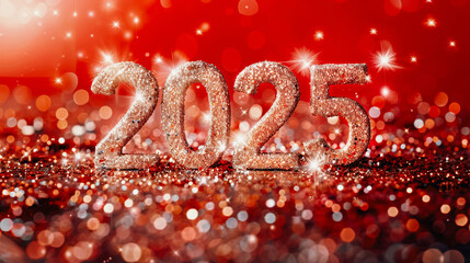 red background with the year 2025 in gold metal numbers.