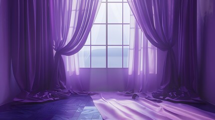 Canvas Print - Violet room with curtains and a window