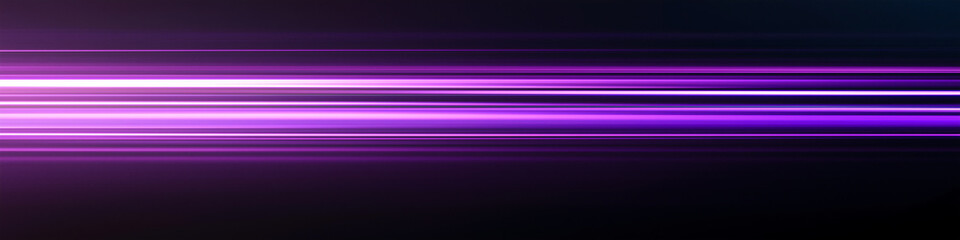 Wall Mural - Purple light streaks on a black background with glowing horizontal lines in a high speed motion blur effect. 