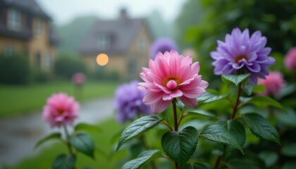 Poster -  Vibrant blossoms in a serene garden setting