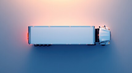 Poster - Aerial view of a white truck with a trailer on a smooth surface, illuminated by soft light.