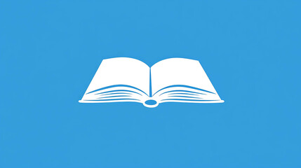 Simple open book icon on a blue background.