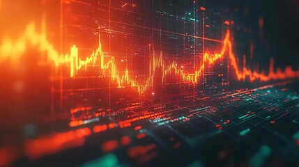 Fototapete - Abstract financial graph showing data on a screen with red and yellow lighting.