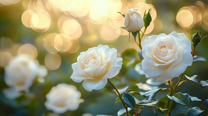 Wall Mural - white roses on a blurred background with bokeh