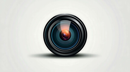 Wall Mural - A close-up of a camera lens with a black frame, an aperture, and a red center.