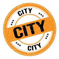 Wall Mural - CITY text written on orange-black round stamp sign