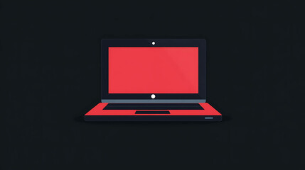 Wall Mural - A simple, flat design of a red laptop on a dark grey background.