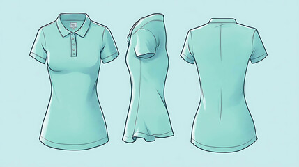 Wall Mural - A teal women's polo shirt mockup for fashion and design.