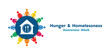 © juandy - Hunger and Homelessness Awareness Week. House, plate, fork, spoon and people. Great for cards, banners, posters, social media and more. White background.