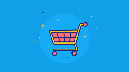 A shopping cart icon on a blue background with a white circle behind it.