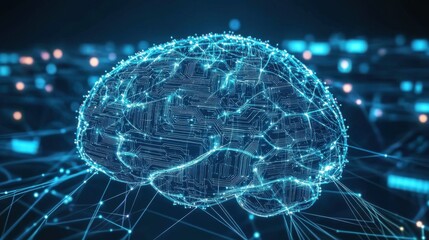 Wall Mural - A conceptual image of a brain made of interconnected digital circuits and data streams.