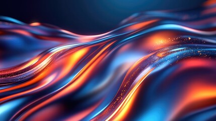 Wall Mural - Abstract futuristic background with liquid metal-like curves and glowing light effects. No people, no logo.