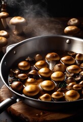 Wall Mural - mushrooms close capture inside stirred pan highlighting texture golden brown color, cooking, food, dish, ingredient, culinary, gourmet, vegetarian