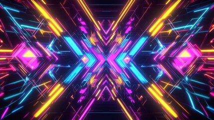 Wall Mural - Abstract geometric pattern with sharp angles and bright neon colors, creating a dynamic and energetic feel, Cyberpunk, Digital art.