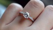 © W. Thienthongthai - Close up of an engagement ring on a woman hand, romantic and special moment, focus on love and commitment.