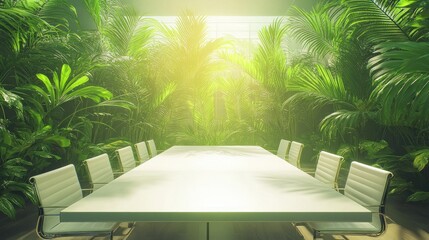 Sticker - A modern conference room surrounded by lush greenery, blending nature with business.