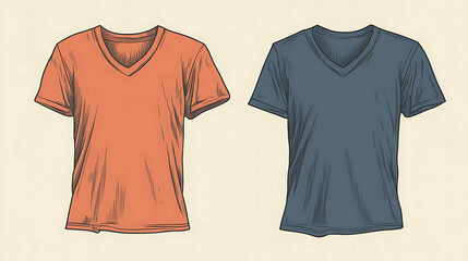 Wall Mural - Two blank V-neck T-shirts.