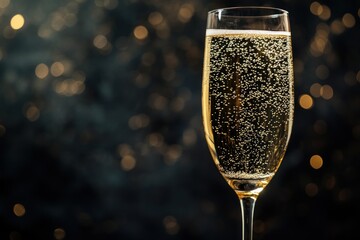 Sticker - A glass of sparkling drink with bubbles against a blurred, festive background.