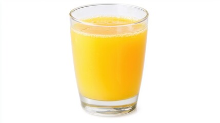 A freshly squeezed glass of orange juice with visible pulp, isolated on a white background.