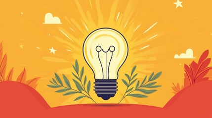 Wall Mural - Light bulb with flowing branches, idea spreading and growing, flat design illustration