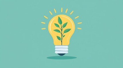 Light bulb with growing plant inside, idea and growth concept, flat design illustration