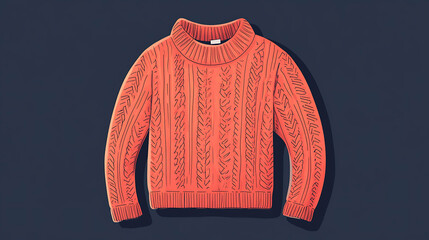 Wall Mural - A red knitted sweater with a mock neck and a cable knit pattern.