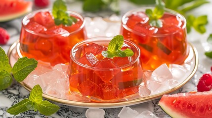 Wall Mural - Watermelon jelly on the granite countertop in a container