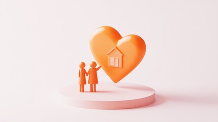 Sticker - Two figures admiring a heart-shaped house symbolizing love and home.