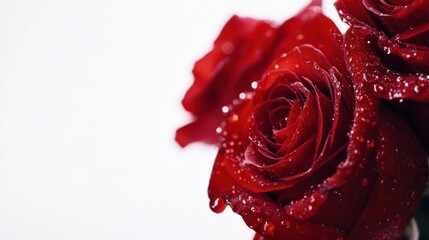 Poster - Close-up of red roses with water droplets on petals, symbolizing love and beauty.