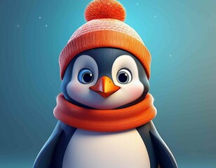 Wall Mural - cute penguin character wearing scarf and hat vector