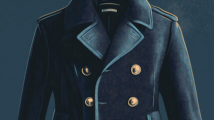 Wall Mural - A close up of a blue pea coat with gold buttons.