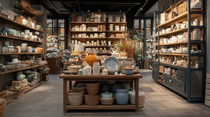 Wall Mural - A cozy home goods store filled with decorative items and pottery on display.