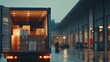 © Supriyanto - A truck loaded with boxes at a distribution center during twilight.