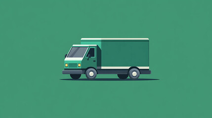 Green delivery truck on a green background.